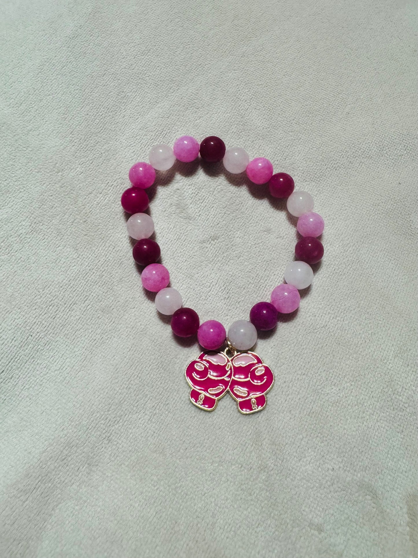 Beaded Glass Breast Cancer Bracelets with Charm