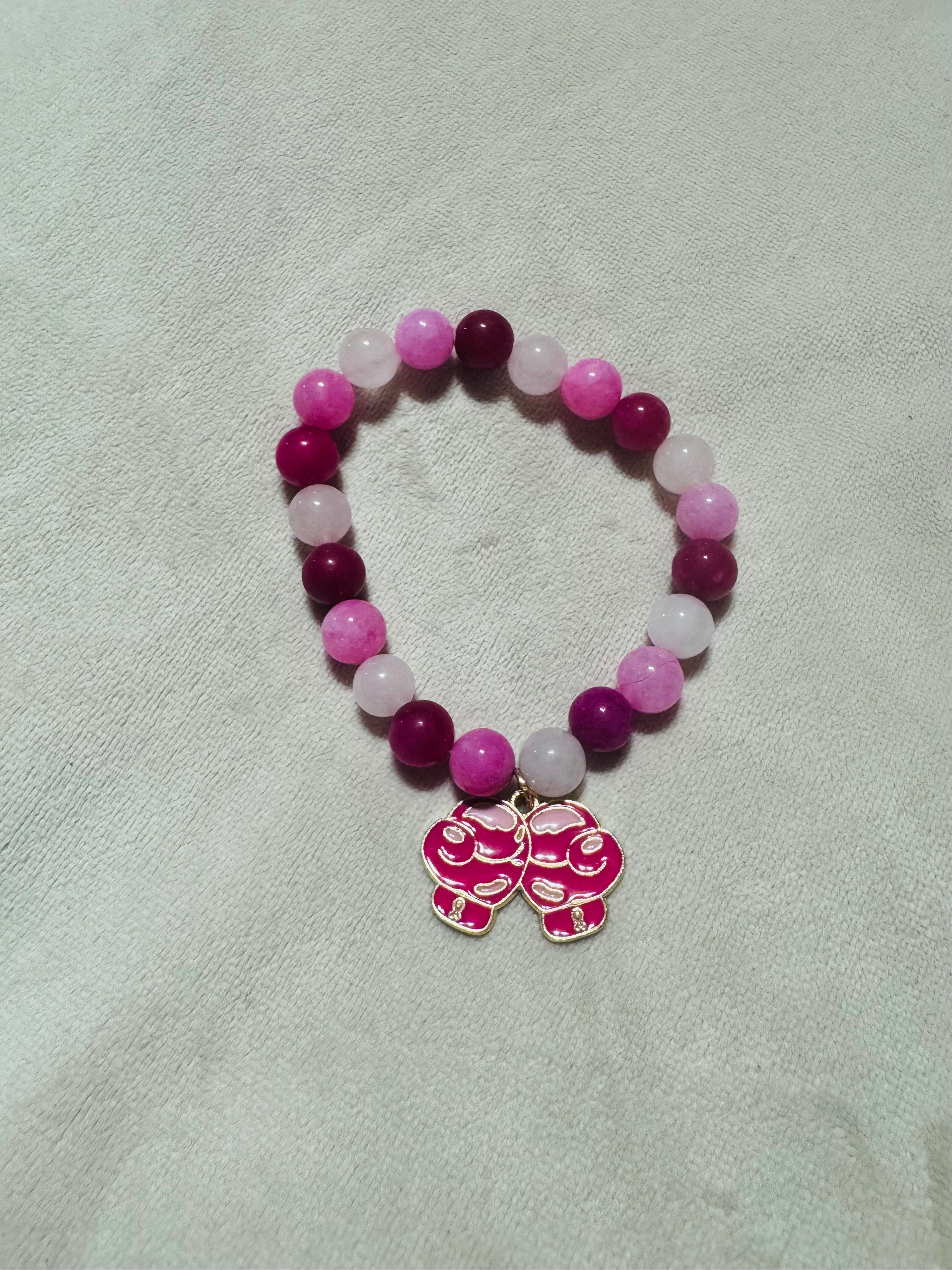 Beaded Glass Breast Cancer Bracelets with Charm