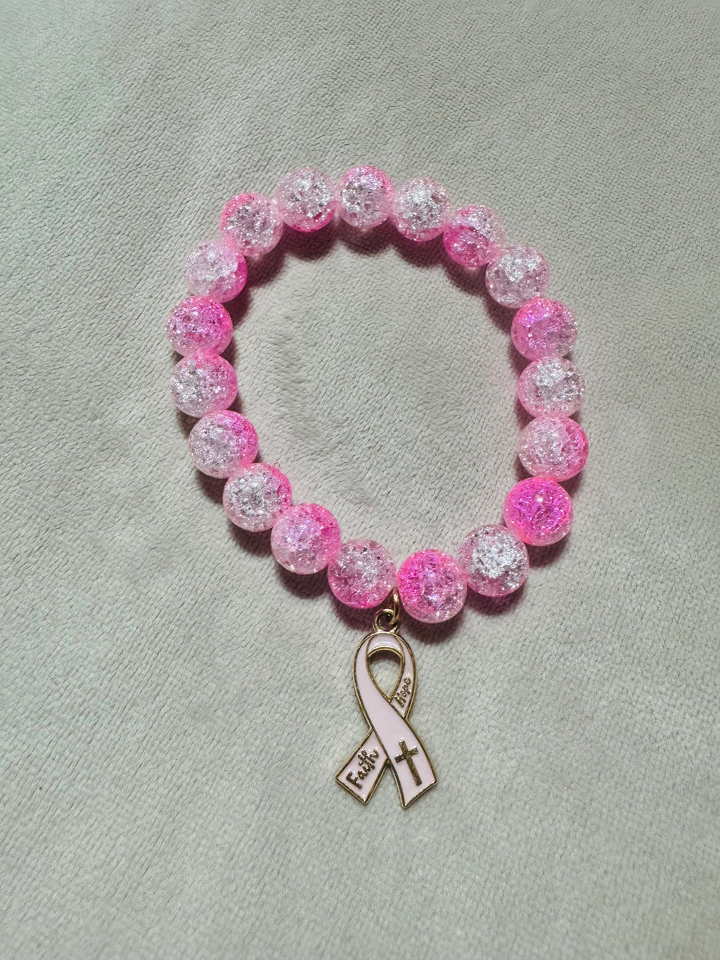 Beaded Glass Breast Cancer Bracelets with Charm