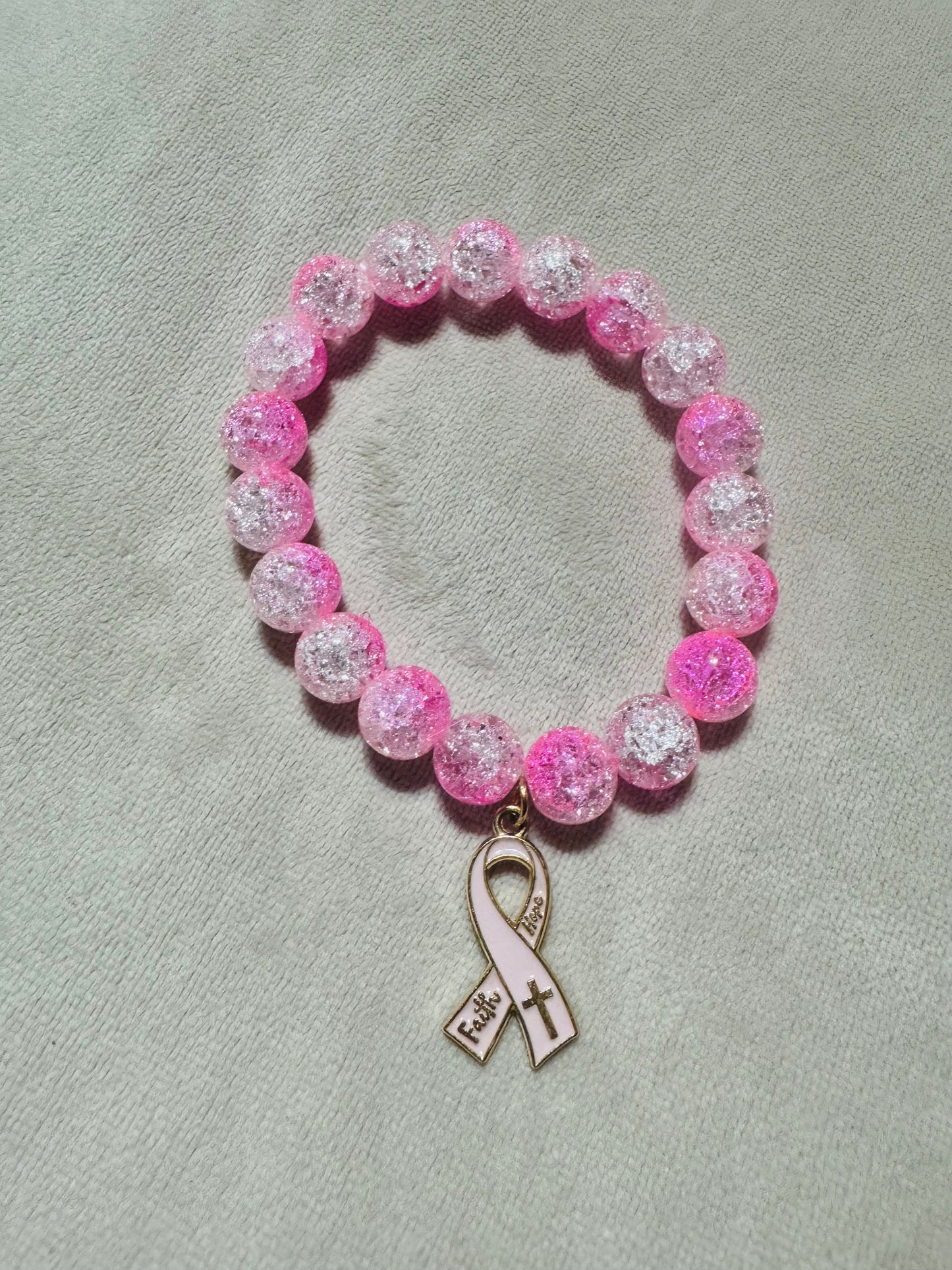 Beaded Glass Breast Cancer Bracelets with Charm