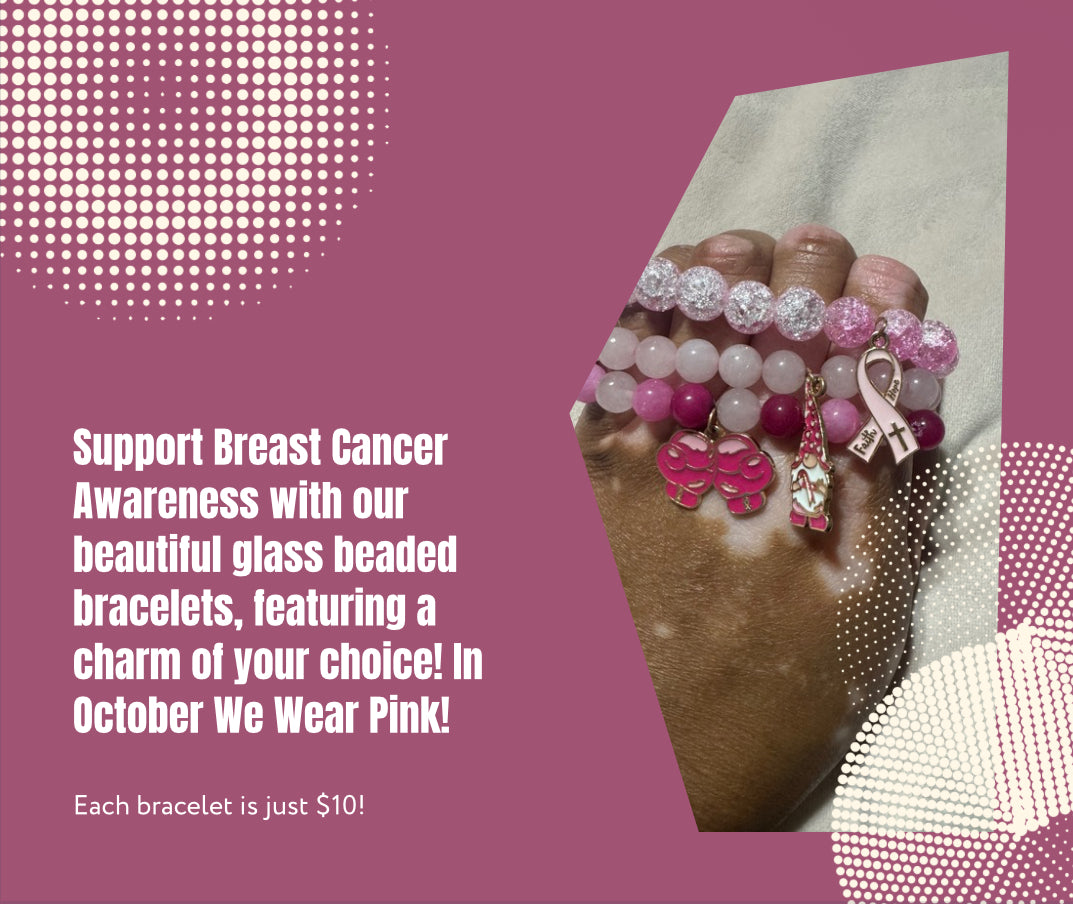 Beaded Glass Breast Cancer Bracelets with Charm
